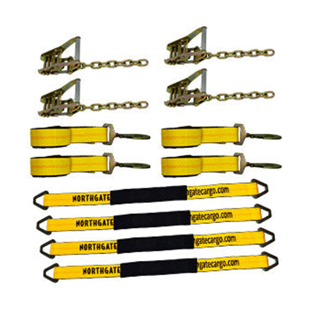 4-Point Tie-Down Kit with Axle Straps, Snap Hooks & Chain Ratchets