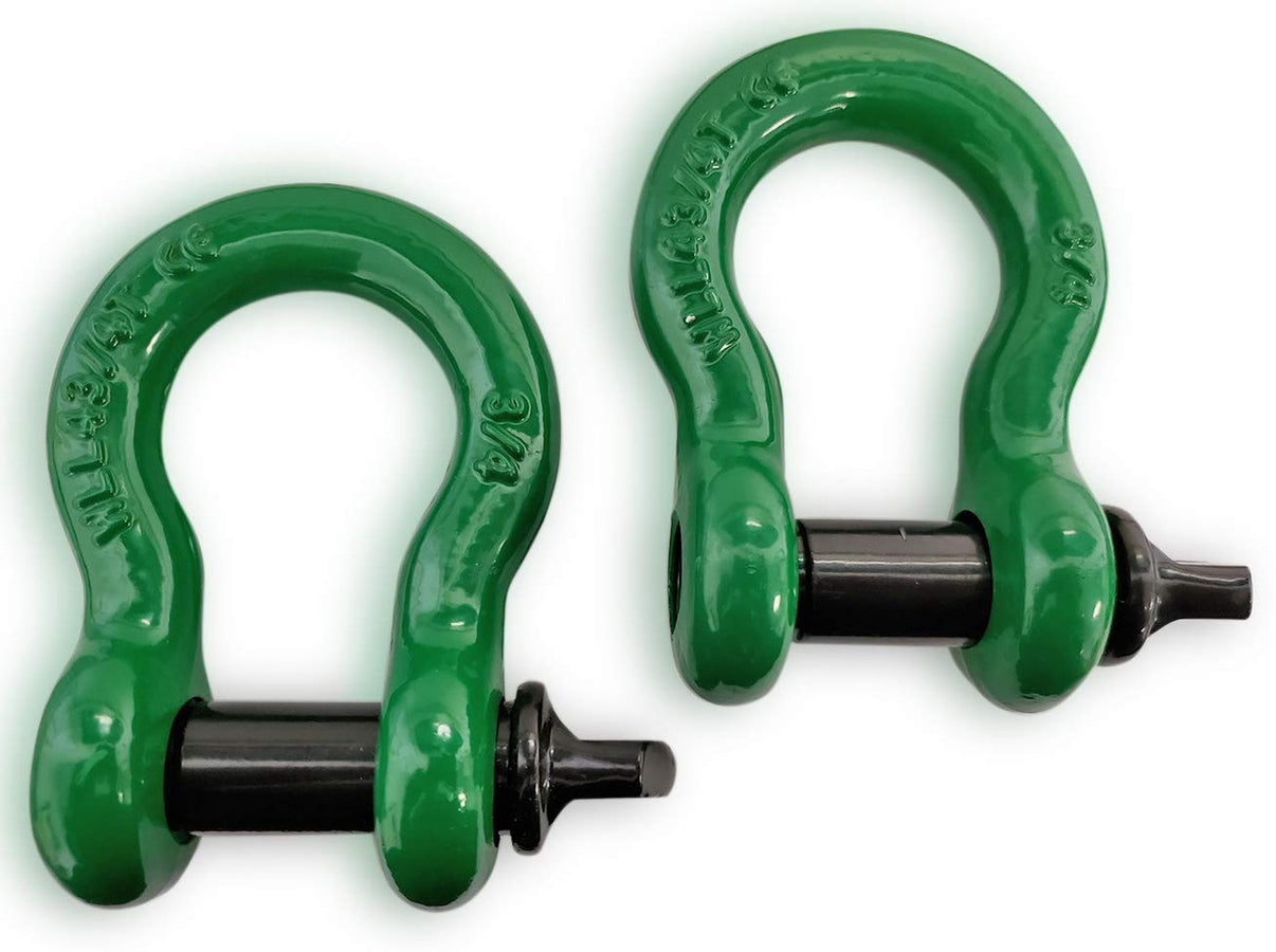 Heavy-Duty D-Ring Shackles 3/4" with 7/8" Pin – Green & Black